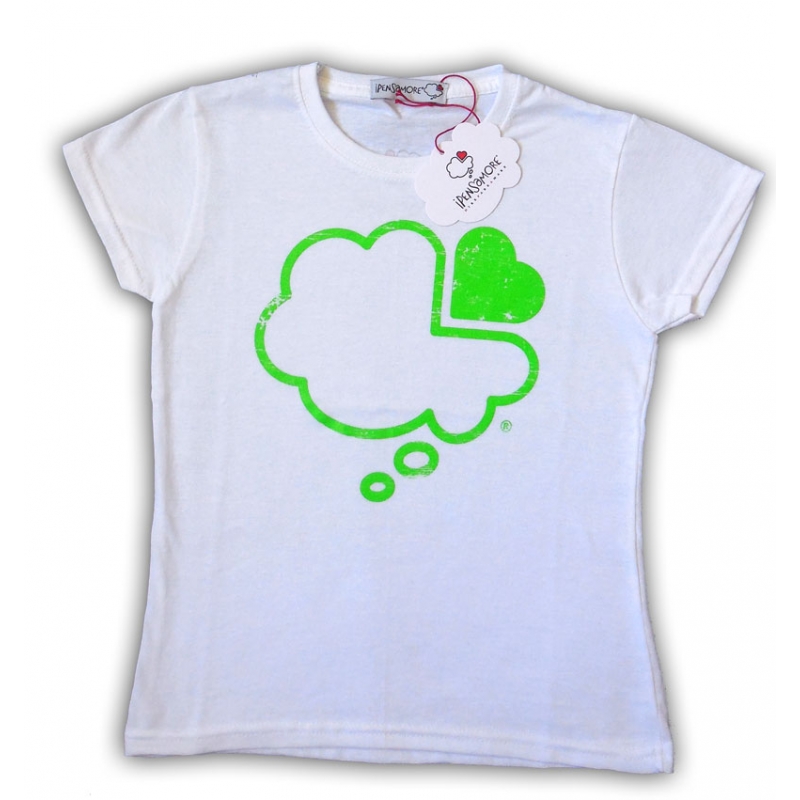 T-shirt bianca bambino maniche short nuvola verde fluo