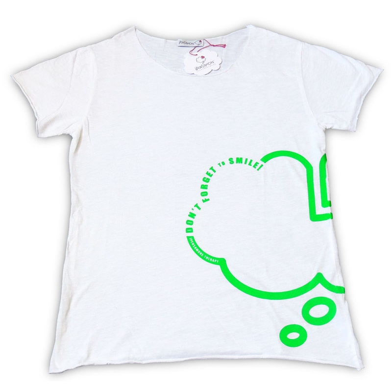 T-shirt bianca unisex maniche short nuvola verde fluo